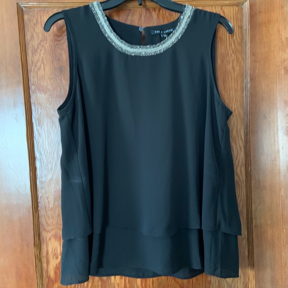 Zac & Rachel black layered blouse with stunning beaded collar and button back